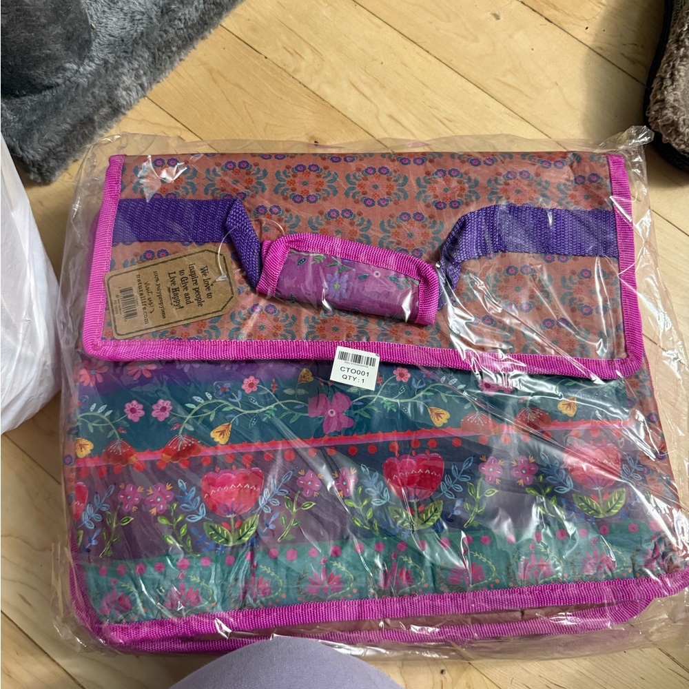 Floral Patterned Car Trunk Organizer with Pink and Purple Accents - Insulated